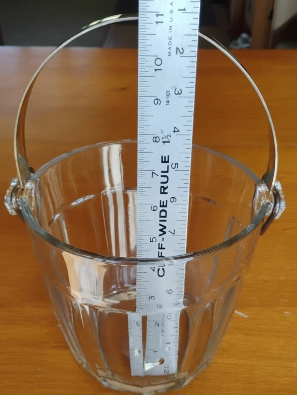 Clear Glass Ice Bucket with Silver Plate Removable Handle & Ice Tong Vtg Barware